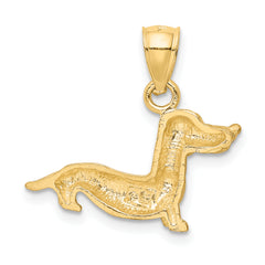 14K Gold Diamond-Cut Dachshund Pendant with Brushed Finish