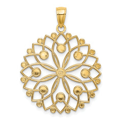 14K Yellow Gold and White Rhodium Diamond-Cut Flower Pendant Elegant and Fancy Design
