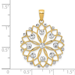 14K Yellow Gold and White Rhodium Diamond-Cut Flower Pendant Elegant and Fancy Design