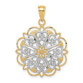 14K w/Rhodium Filigree Hearts W/Scalloped Edge Pendant