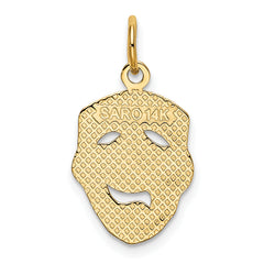 14K Gold Comedy Mask Charm with Polished Finish and Textured Detail