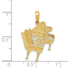 14K Gold Piano Pendant with Polished Finish and Textured Design