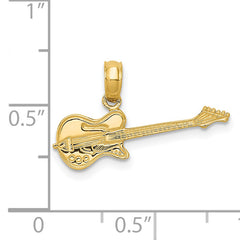 14K Gold Electric Guitar Pendant with Polished Finish Solid and Textured Design