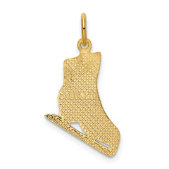 14K Gold Figure Skate Pendant with Polished Finish and Textured Detail