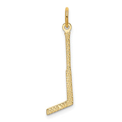 14K Gold Goalie Stick Charm with Polished Finish and Textured Back