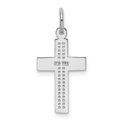 14K White Gold Cross Pendant with Polished Finish and Rhodium Plating