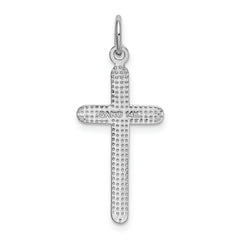 14K White Gold Cross Pendant with Polished Finish and Rhodium Plating