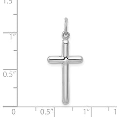 14K White Gold Cross Pendant with Polished Finish and Rhodium Plating