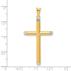14K Gold Rhodium-Plated 3D Hollow Cross Pendant Elegant & Detailed Design