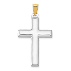 14K Gold Rhodium Reversible Cross Pendant Polished Two-Tone Sophisticated Design