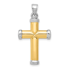 14K Two-Tone Gold Reversible Cross Pendant with Polished Rhodium Finish