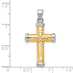 14K Two-Tone Gold Reversible Cross Pendant with Polished Rhodium Finish