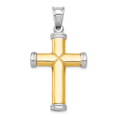 14K Two-Tone Gold Reversible Cross Pendant with Rhodium Accents