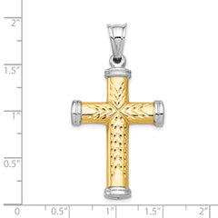 14K Two-Tone Gold Reversible Cross Pendant with Rhodium Accents