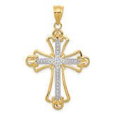 14K w/Rhodium Budded Cross Pendant