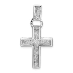 14K White Gold Modern Cross Pendant with Polished Finish and Rhodium Plating
