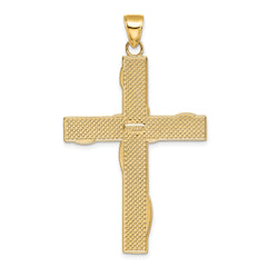 14K Gold & Rhodium Faith Hope Love Believe Cross Pendant Polished Solid Design