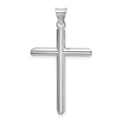 14K White Gold Hollow Cross Pendant with Rhodium Finish Elegant 3D Design