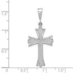 **14K White Gold Cross Pendant with Rhodium Plating Elegant Textured Design**
