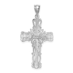 14K White Gold Latin Cross Pendant with Polished Diamond-Cut Finish Elegant, Tarnish-Resistant Design
