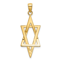 14K Gold Elongated Star of David Pendant Elegant Solid Cast Design