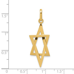 14K Gold Elongated Star of David Pendant Elegant Solid Cast Design