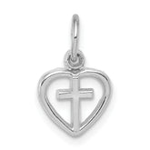 14k White Gold Cross in Heart Charm