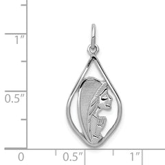 14K White Gold Mary Blessed Virgin Charm with Polished Rhodium Finish