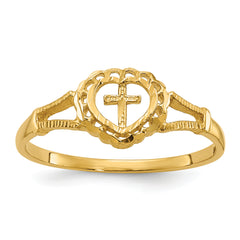 14K Diamond-Cut Childs Heart & Cross Ring