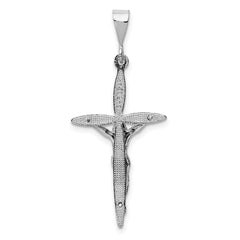 14K White Gold Passion Crucifix Pendant with Rhodium Finish Elegant 42mm Design