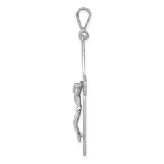 14k White Gold Crucifix Pendant with Polished Finish Solid Cast Design