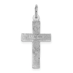 14K White Gold Diamond-Cut Cross Pendant with Polished Rhodium Finish