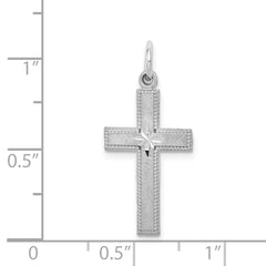 14K White Gold Diamond-Cut Cross Pendant with Polished Rhodium Finish
