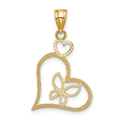 14K Gold Butterfly in Heart Pendant with White Rhodium Accents Polished Finish