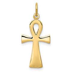 14K Gold Ankh Cross Charm with Polished & Textured Finish
