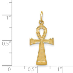 14K Gold Ankh Cross Charm with Polished & Textured Finish