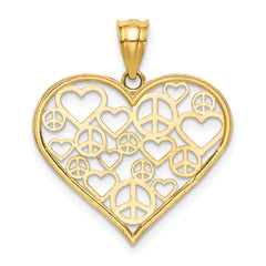14K Gold Polished Heart Pendant with Peace Sign Design Elegant and Solid