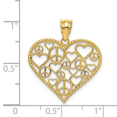 14K Gold Polished Heart Pendant with Peace Sign Design Elegant and Solid