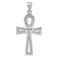 14K White Gold Ankh Cross Pendant with Polished Rhodium Finish