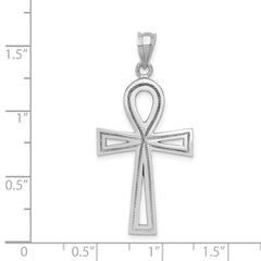 14K White Gold Ankh Cross Pendant with Polished Rhodium Finish