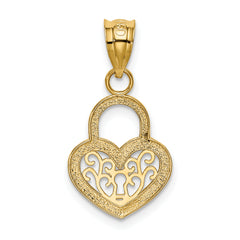 14K Gold Polished Filigree Heart Lock Charm Elegant Vintage Design