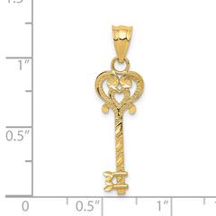 14K Gold Diamond-Cut Key Pendant with Solid Cast Design