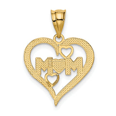 14K Gold & White Rhodium Mom Heart Pendant with Diamond-Cut Finish