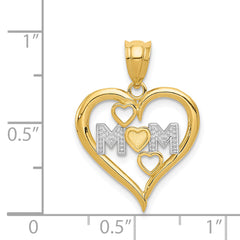 14K Gold & White Rhodium Mom Heart Pendant with Diamond-Cut Finish