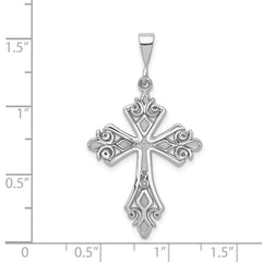 14K White Gold Fleur De Lis Cross Pendant with Rhodium Plating Elegant Themed Design