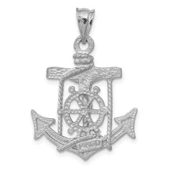 14K White Gold Mariners Cross Pendant with Rhodium Plating Solid, Casted Design