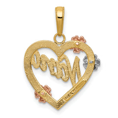 14K Tri-Color Gold NANA Heart Pendant with Floral Design
