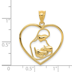 14K Gold Mother and Child Heart Pendant with Textured Back Elegant Gift
