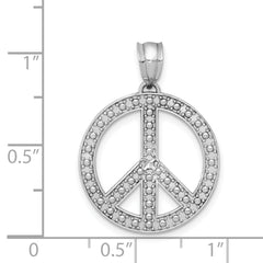 14K White Gold Peace Symbol Pendant with Polished Rhodium Finish for Men