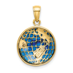 14K Gold Blue Enameled Globe Pendant for Men | Solid Casted Design